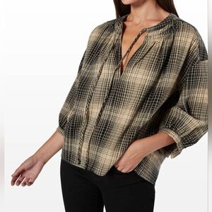 JOIE NWT Barrian Oversized Flannel Ruffle Tie Neck Shirt